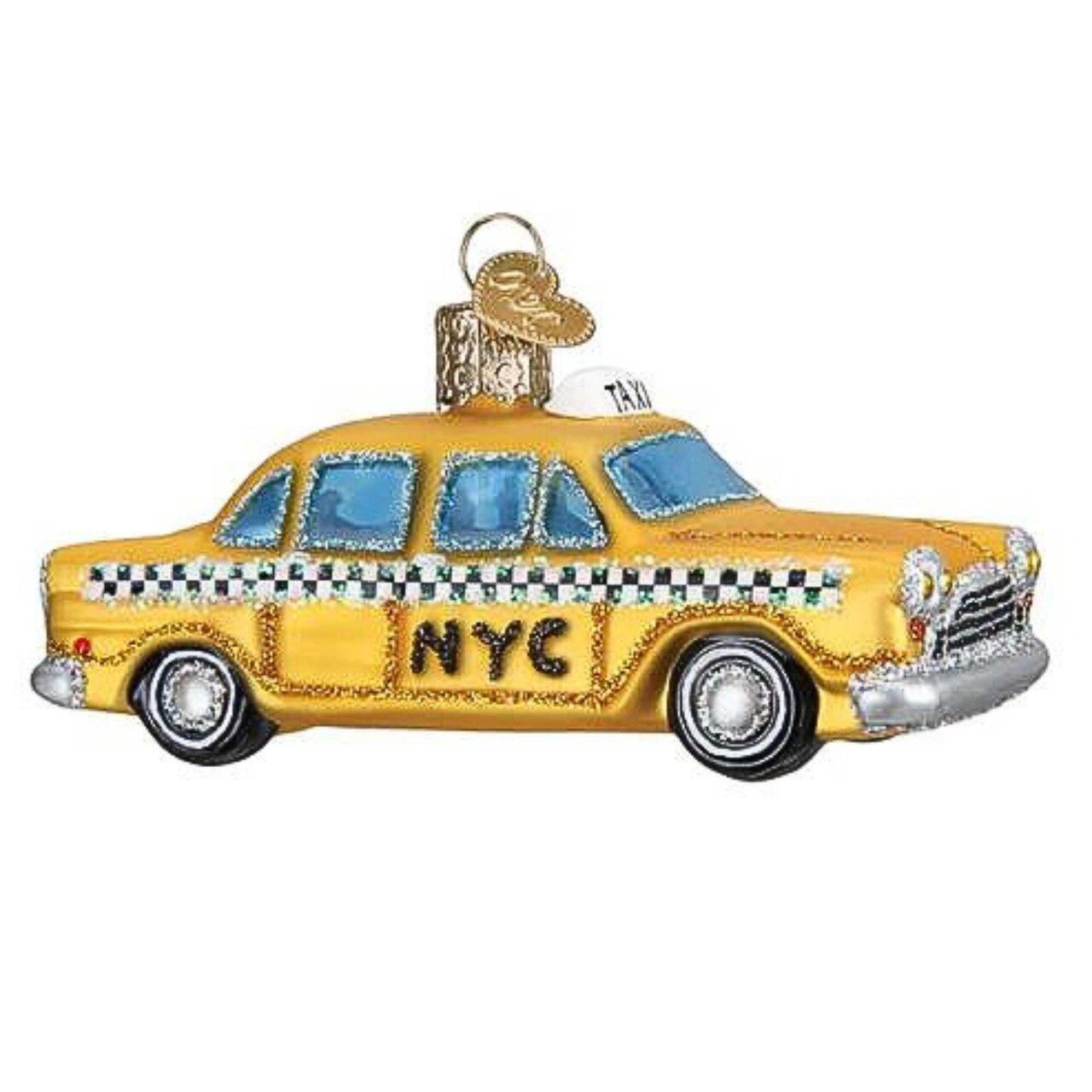 Old World Christmas 2.0 Inch Nyc Taxi Christmas Tree Ornament , Christmas Decor Yellow Black Checkers